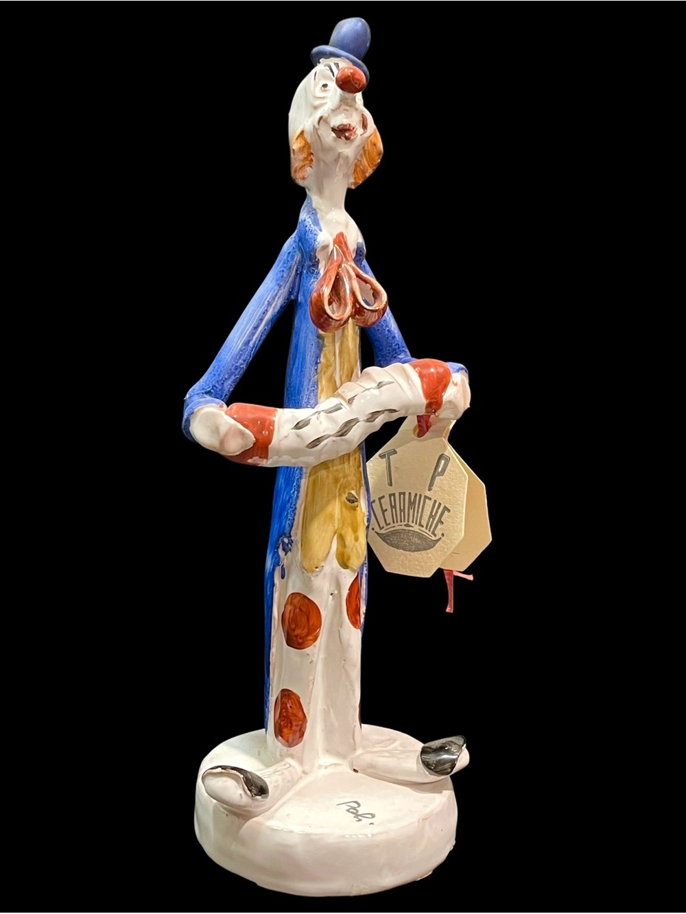 Vintage 1970s Poli Cesare Signed Clown With Accordion Figurine by T P Ceramiche